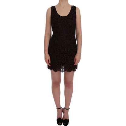 Dolce & Gabbana Bordeaux Floral Lace Ricamo Sheath Dress WOMAN DRESSES