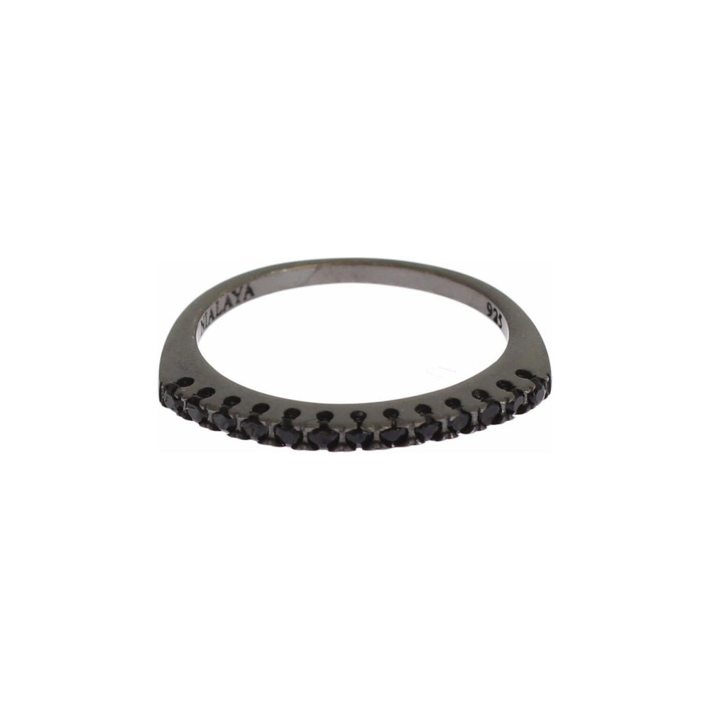 Nialaya Black CZ Rhodium 925 Silver Womens Ring Ring