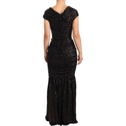Dolce & Gabbana Black Sequined Open Shoulder Long Gown Dress WOMAN DRESSES