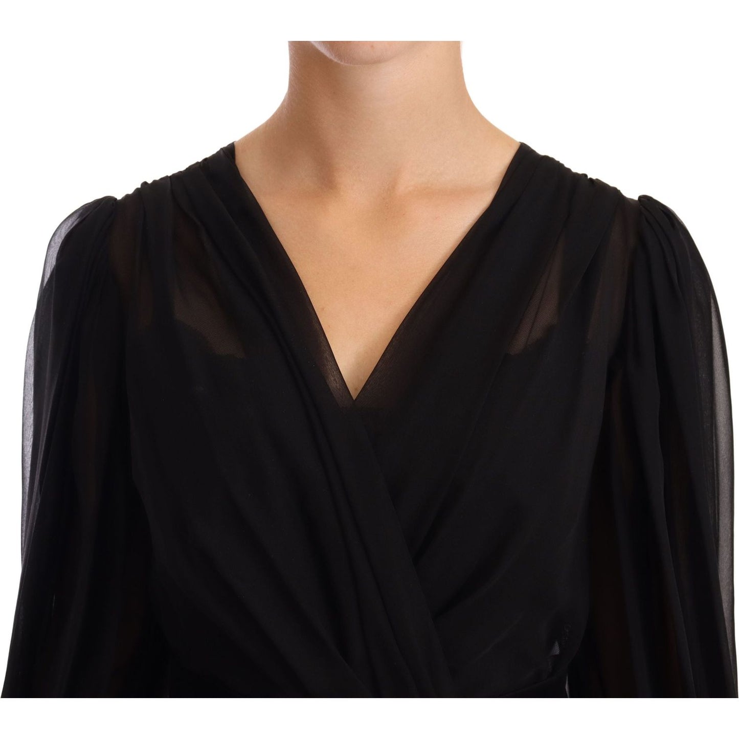 Dolce & Gabbana Black Mesh Pleated Mini Silk Stretch Dress WOMAN DRESSES