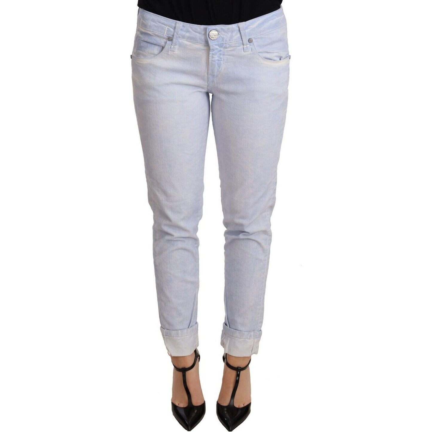 Acht Light Blue Cotton Folded Hem Denim Skinny Women Trouser Jeans Jeans & Pants