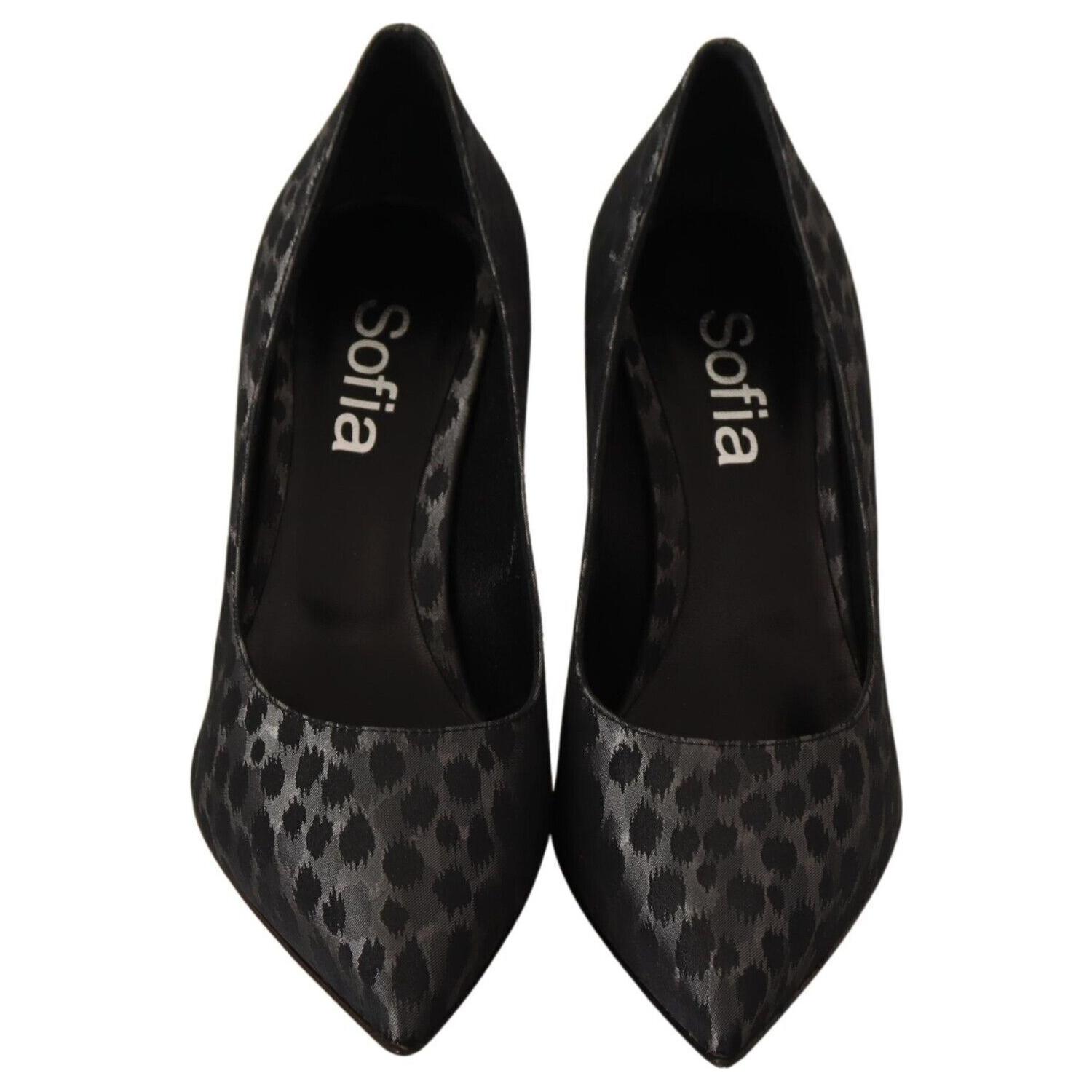 حذاء صوفيا الأنيق المصنوع من الجلد الأسود بطبعة جلد النمر