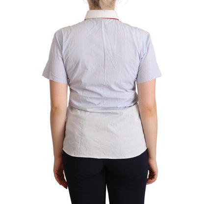 AGLINI Light Blue Cotton Short Sleeves Collared Polo Top
