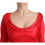 John Galliano Red Viscose 3/4 Sleeves Deep Round Neck Sheath Dress WOMAN DRESSES