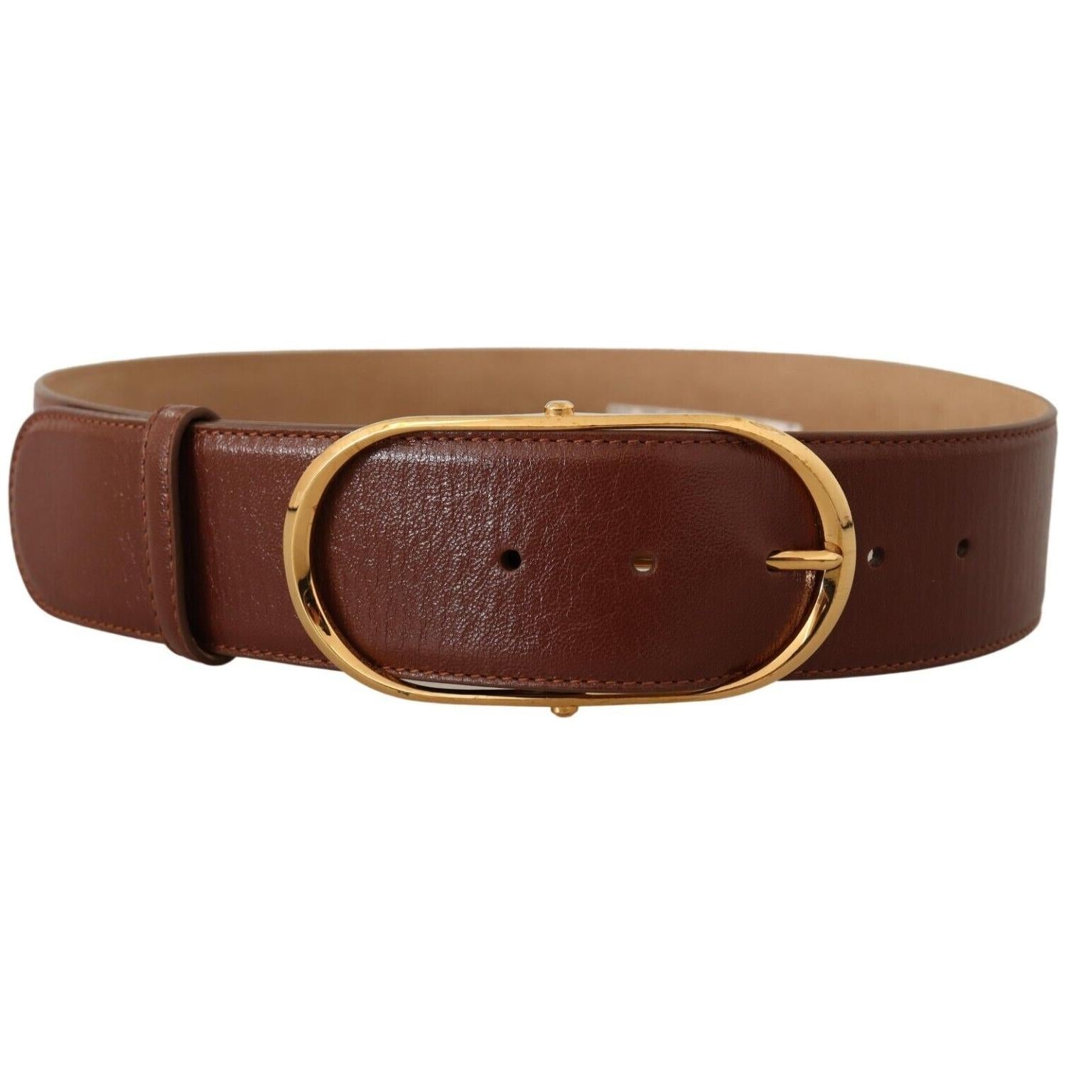 حزام دولتشي آند غابانا الأنيق المصنوع من الجلد البني مع مشبك ذهبي