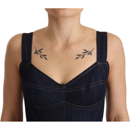 Dolce & Gabbana Dark Blue Cotton Denim Sheath Midi Dress