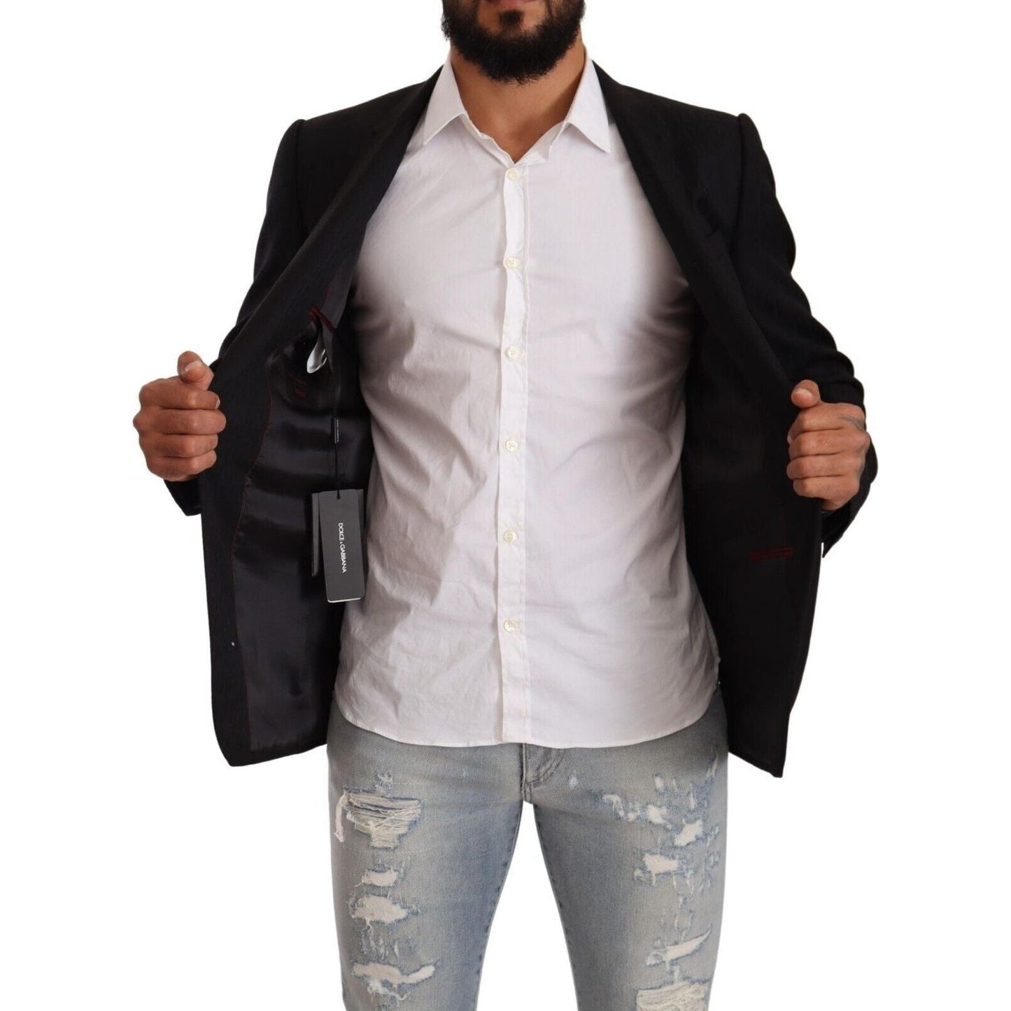 Dolce & Gabbana Black Wool Single Breasted Suit GOLD Jacket