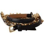 Dolce & Gabbana Black Daisy Crystal Dauphine Texture Belt WOMAN BELTS