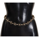 Dolce & Gabbana Black Daisy Crystal Dauphine Texture Belt WOMAN BELTS