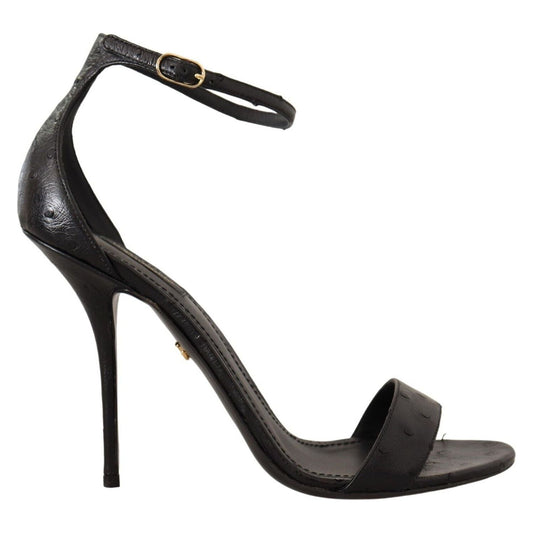 Dolce & Gabbana Elegant Ostrich Leather Ankle Strap Heels Dolce & Gabbana Dark Slate Gray