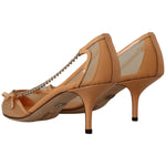 Dolce & Gabbana Peach Mesh Leather Chains Heels Pumps Shoes