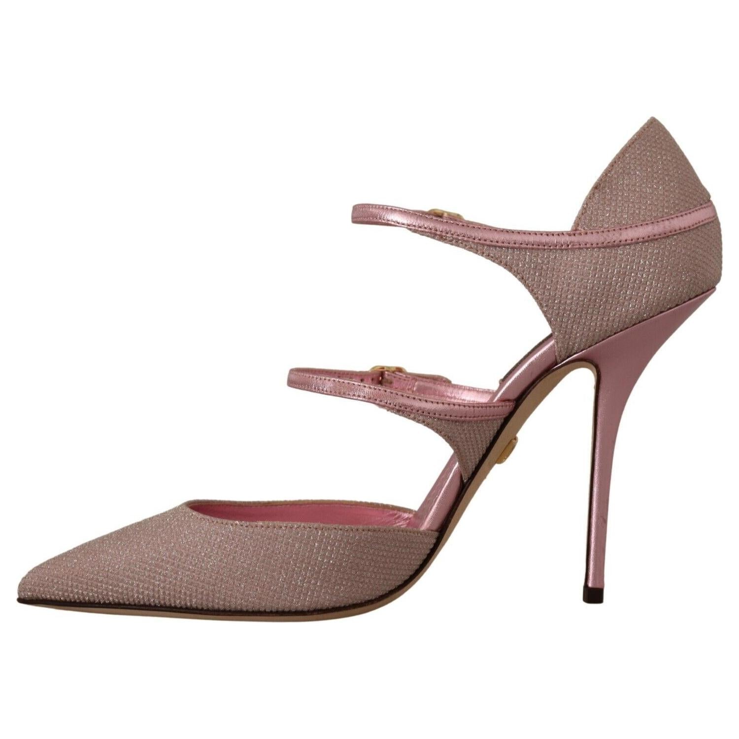 صندل كعب عالٍ باللون الوردي اللامع من دولتشي آند غابانا