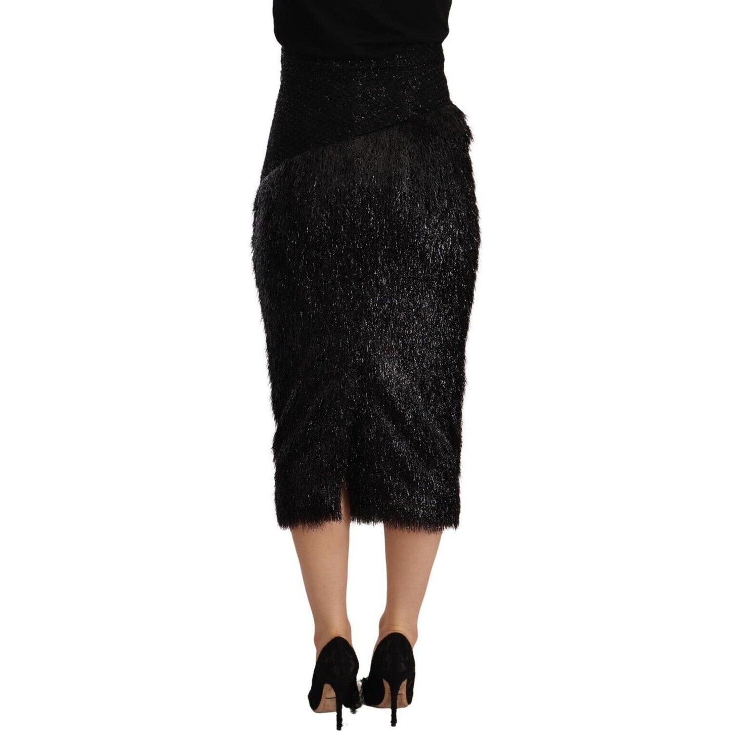 Masha Ma Black Tinsel High Waist Pencil Midi Viscose Skirt