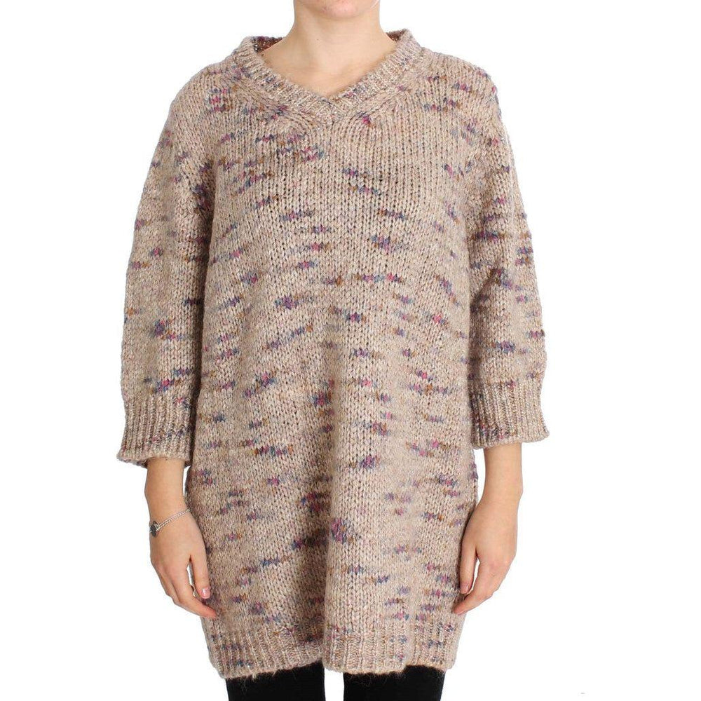 PINK MEMORIES Beige Oversized V-Neck Knitted Sweater PINK MEMORIES Rosy Brown