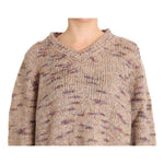 PINK MEMORIES Beige Oversized V-Neck Knitted Sweater PINK MEMORIES Rosy Brown