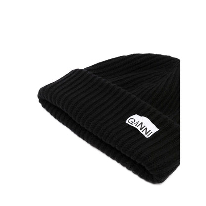 Ganni Oversized Wool Rib Knit Beanie