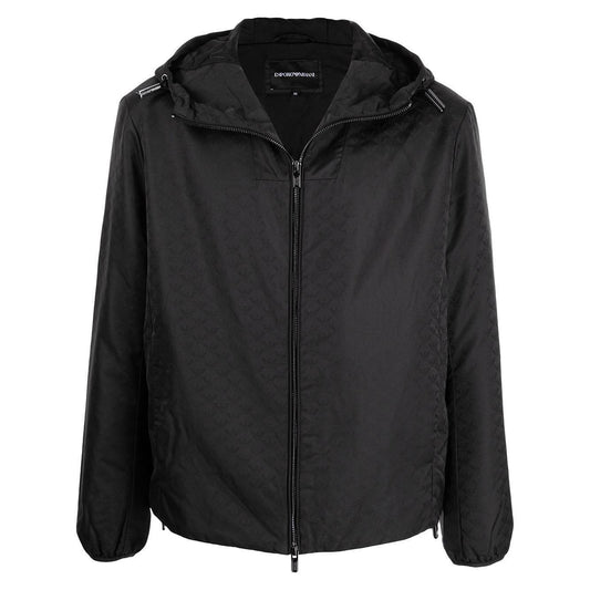 Emporio Armani Hooded jacket with zip in nylon jacquard eagle all over 8N1BN41NHQZF052-P25