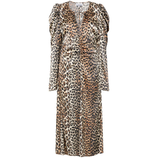 Ganni leopard-print Ruched Midi Dress