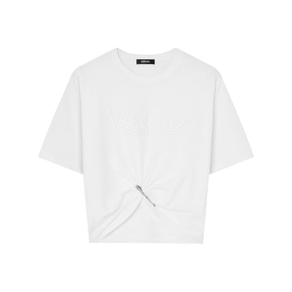 Versace logo-embroidered T-shirt in white