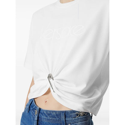 Versace logo-embroidered T-shirt in white