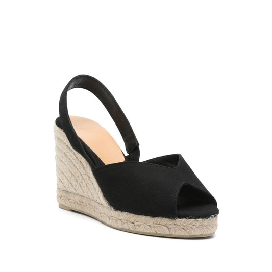 Castañer Castaner Flat shoes Black with elasticated slingback, peep toe, high wedge heel, jute sole, Brisa canvas espadrilles.