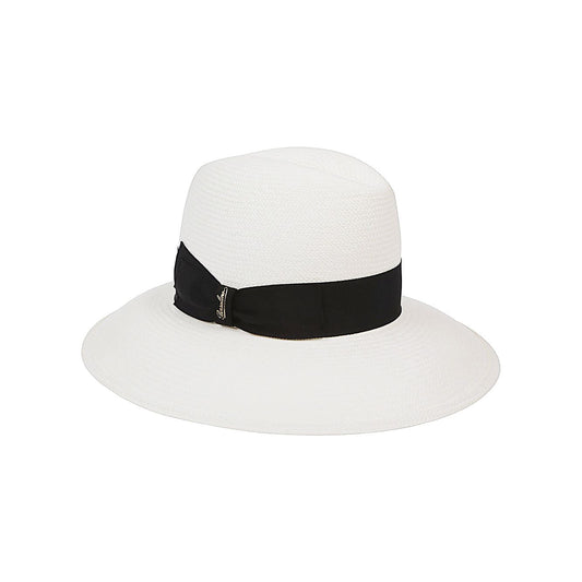 Borsalino The Violet Panama Fine Woman Hat with Black Belt Scarves Hats & Gloves Borsalino Beige