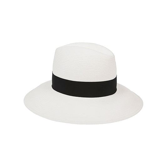 Borsalino The Violet Panama Fine Woman Hat with Black Belt Scarves Hats & Gloves Borsalino Beige