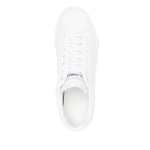 Top view of Dolce & Gabbana Sneakers White with front lace-up, round toe, logo patch on tongue, and flat rubber sole in leather.