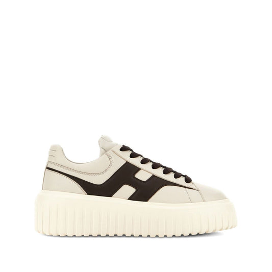 Hogan Pre Sneakers Hogan H-Stripes in beige with front lace-up, H-stripes, and logo-print tongue.