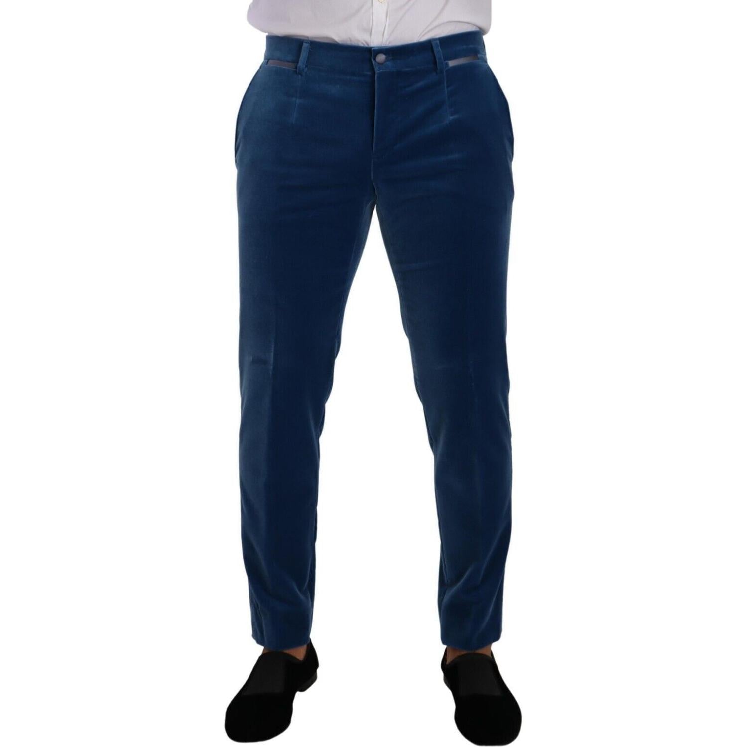 بدلة دولتشي آند غابانا الأنيقة المخملية ذات المقاس الضيق باللون الأزرق