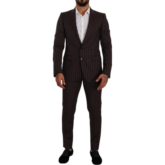 Dolce & Gabbana Elegant Maroon Striped Slim Fit Suit Dolce & Gabbana Black