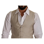 Dolce & Gabbana Beige Cotton Silk Slim Fit Waistcoat Vest TSH7651 - 48