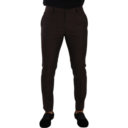 Dolce & Gabbana Brown Striped Wool Formal Trouser Dress Pants