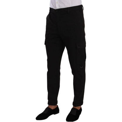 Dolce & Gabbana Black Viscose Cargo Skinny Men Trouser Pants