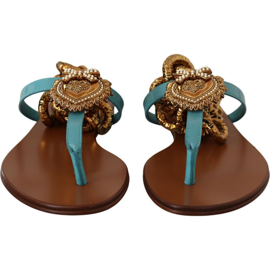 Dolce & Gabbana Chic Gladiator Flats with Heart Devotion Detail Dolce & Gabbana Saddle Brown