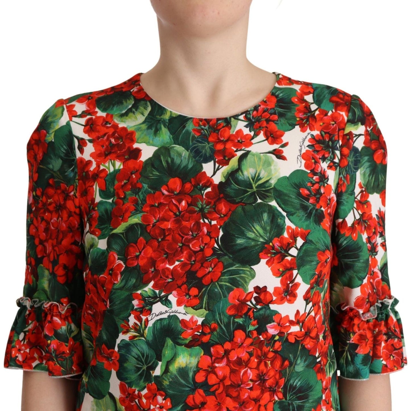 Dolce & Gabbana Multicolor Red Floral Shift Gown Dress
