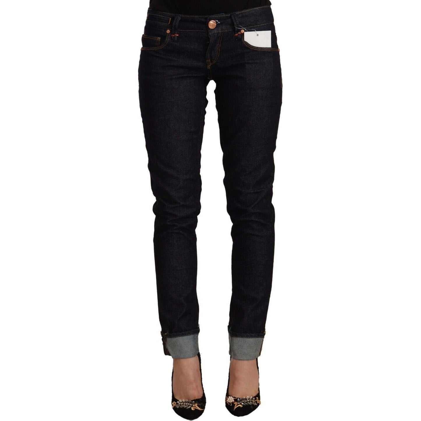 Acht Black Cotton Low Waist Slim Fit Denim Jeans