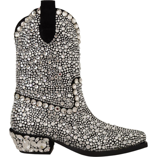 Dolce & Gabbana Crystal-Embellished Black Suede Boots Dolce & Gabbana Dark Gray