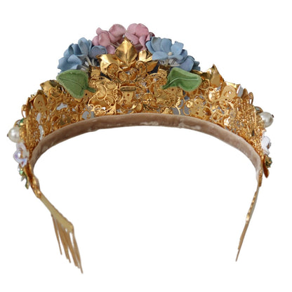 Dolce & Gabbana Gold Crystal Purple Hortensia Headband Crown Diadem