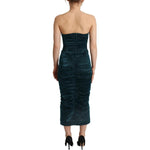 Dolce & Gabbana Turquoise Bustier Bodice Draped Midi Dress.