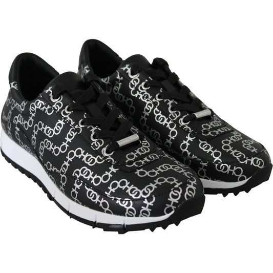 Jimmy Choo Elegant Black & Silver Leather Sneakers Jimmy Choo Black