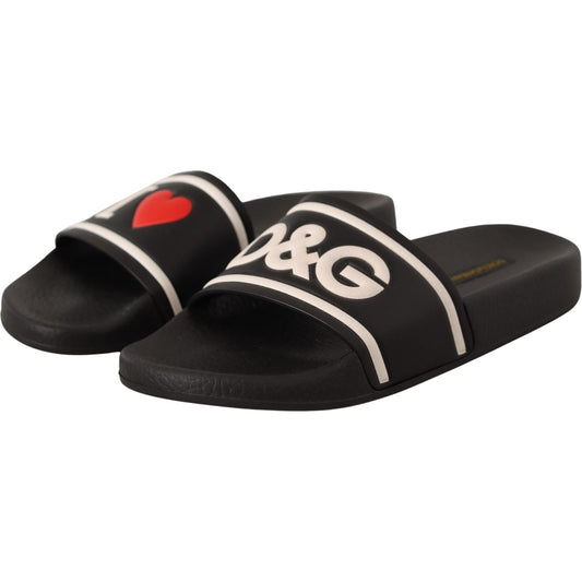 Dolce & Gabbana Elegant Black Leather Slide Sandals for Her Dolce & Gabbana Dark Slate Gray