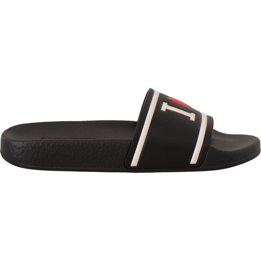 Dolce & Gabbana Elegant Black Leather Slide Sandals for Her Dolce & Gabbana Dark Slate Gray