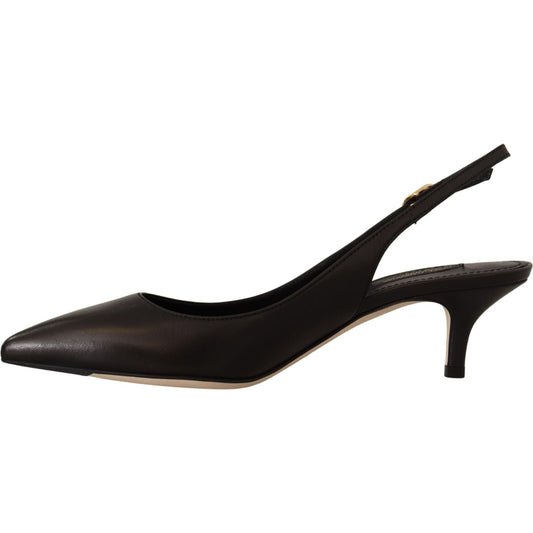 Dolce & Gabbana Elegant Black Leather Slingbacks Heels Dolce & Gabbana Black