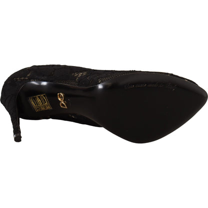 Dolce & Gabbana Black Stretch Socks Taormina Lace Boots Shoes