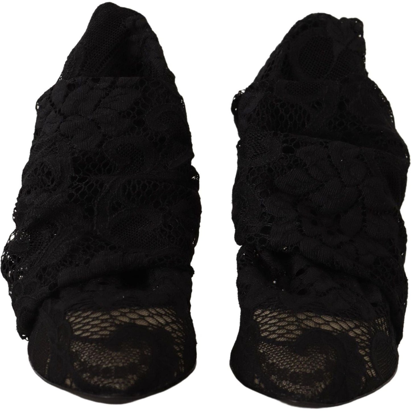Dolce & Gabbana Black Stretch Socks Taormina Lace Boots Shoes
