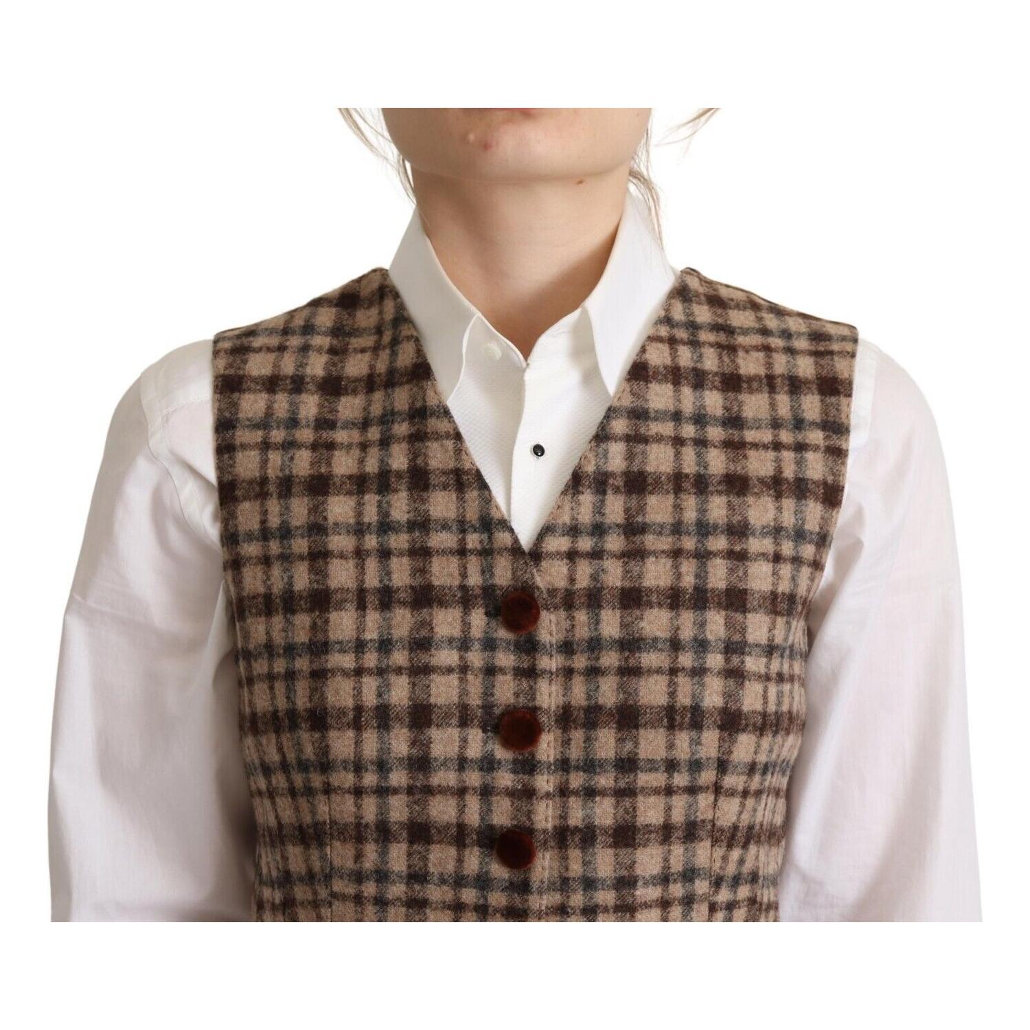 优雅格纹 V 领无袖背心