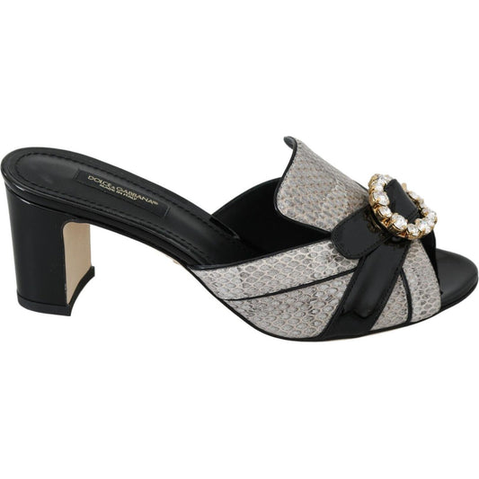 Dolce & Gabbana Crystal-Embellished Exotic Leather Sandals Dolce & Gabbana Dark Gray