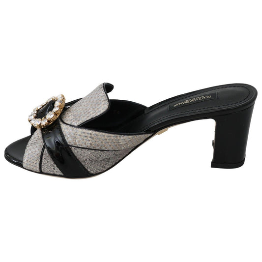 Dolce & Gabbana Crystal-Embellished Exotic Leather Sandals Dolce & Gabbana Gray