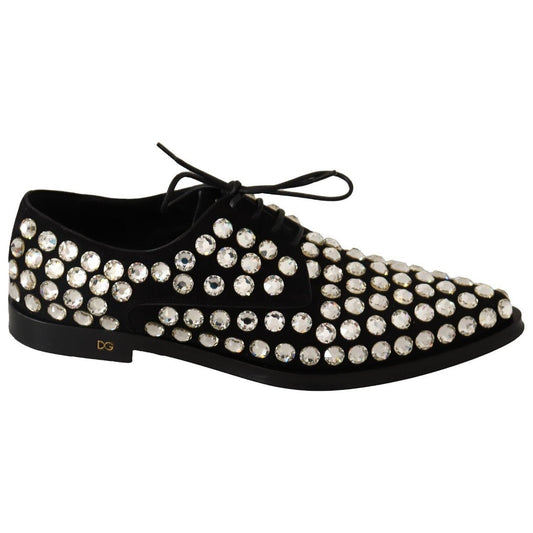 Dolce & Gabbana Elegant Crystal-Embellished Lace-Up Flats Dolce & Gabbana Black